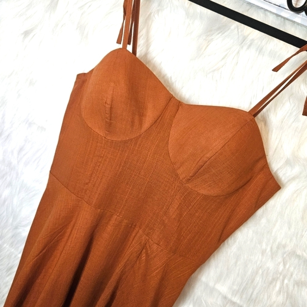 Suzy Shier Sunset Orange Linen Maxi Dress - Picture 2 of 5